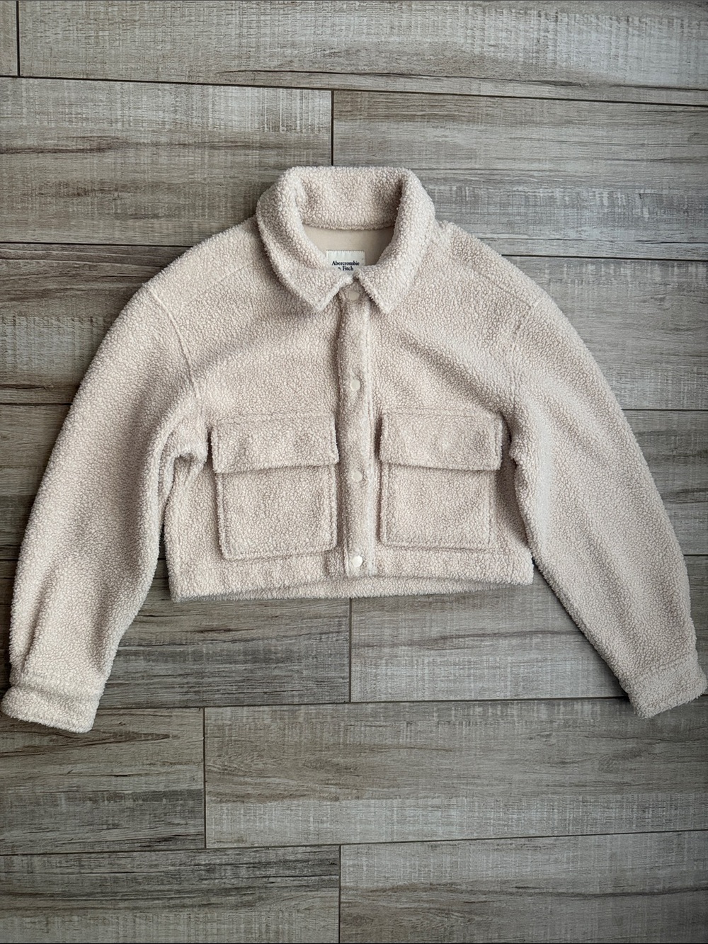 Abercrombie & Fitch Cream Sherpa Cropped Jacket Size S